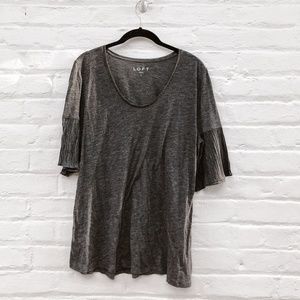 LOFT Grey Tee with ribbed sleeve detail / Large